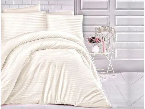 Pościel z satyny bawełnianej paski kremowe 140x200 + 70x80 Cizgili Cream