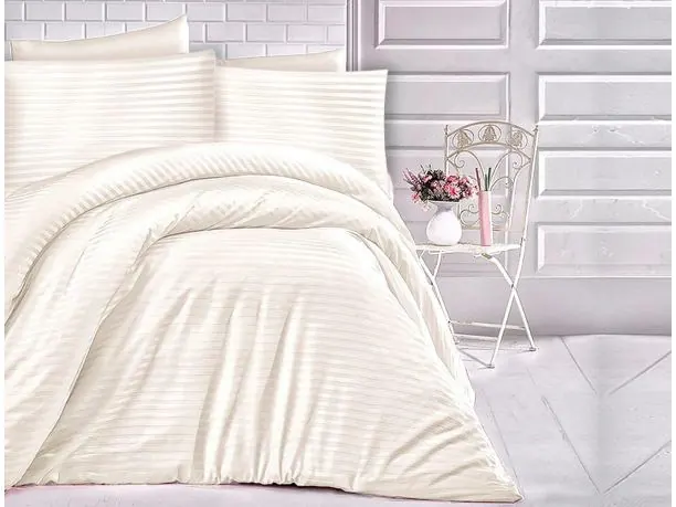 Pościel z satyny bawełnianej paski kremowe 140x200 + 70x80 Cizgili Cream