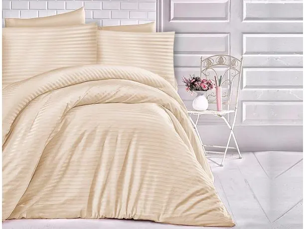 Satyna bawełniana capuccino paski 160x200 Cizgili Capuccino