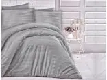 Pościel z satyny 140x200 + 70x80 - szare paski - Cizgili Grey szary