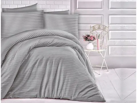 Satyna bawełniana szare paski 160x200 Cizgili Grey szary