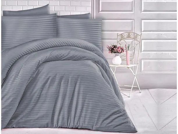 Satyna bawełniana grafitowe paski 220x200 Cizgili Antracyt Luxury