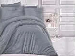 Satyna bawełniana grafitowe paski 220x200 Cizgili Antracyt Luxury