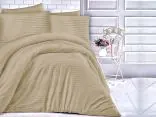 Jednobarwna pościel z satyny bawełnianej- 180x200 - Light Brown - Cizgili - jasny brąz paski