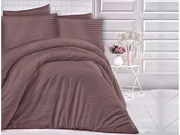 Satyna bawełniana brązowe paski 180x200 Cizgili Brąz Luxury