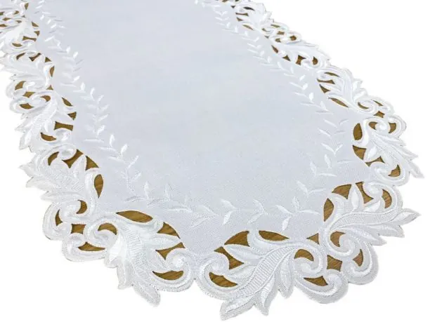 Haftowany Bieżnik - 60x120 cm - biały- owalny - int 471