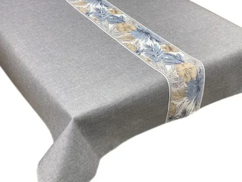 Obrus Szary Popielaty 130x180 Flora Nowoczesny Obrus z Pasem Żakardowym