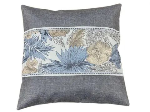 Nowoczesna Poszewka Dekoracyjna 40x40 Szara Flora z Pasem Żakardowym