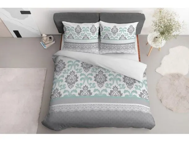 Komplet pościeli z bawełny - 220x200 - 3557 b - Ornament miętowy- Detexpol