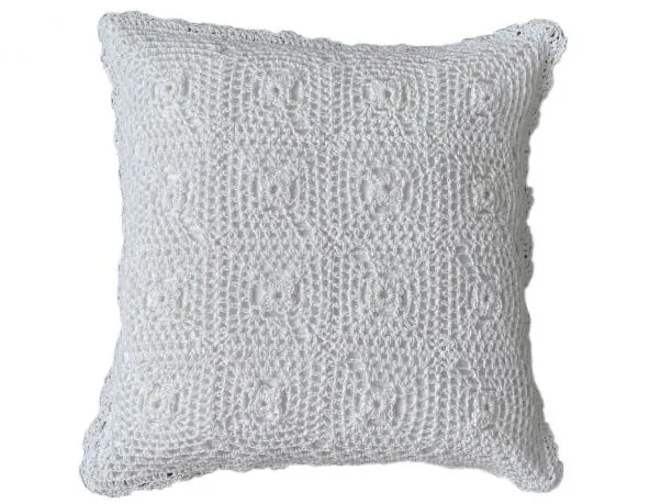 Poszewka Dekoracyjna Szydełkowa 40x40 – Bawełniane Rękodzieło Biała