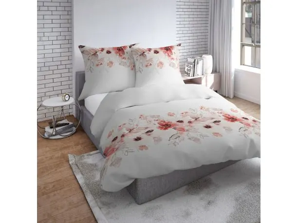 Pościel z flaneli - 220x200 - 3372 B bordowe kwiatki Detexpol