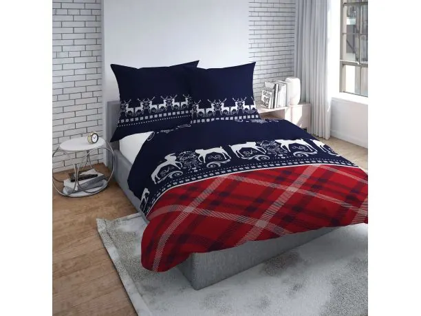 Pościel z flaneli -160x200 - 3642 A granatowe renifery świąteczna Detexpol