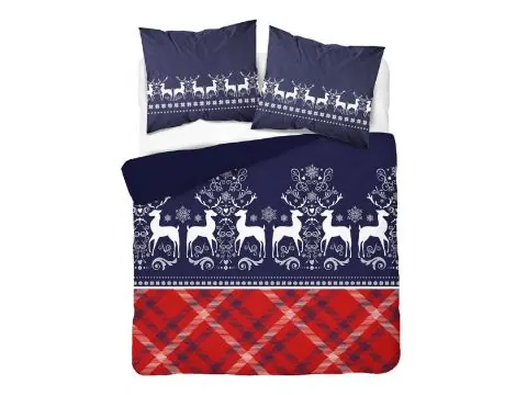 Pościel z flaneli -160x200 - 3642 A granatowe renifery świąteczna Detexpol