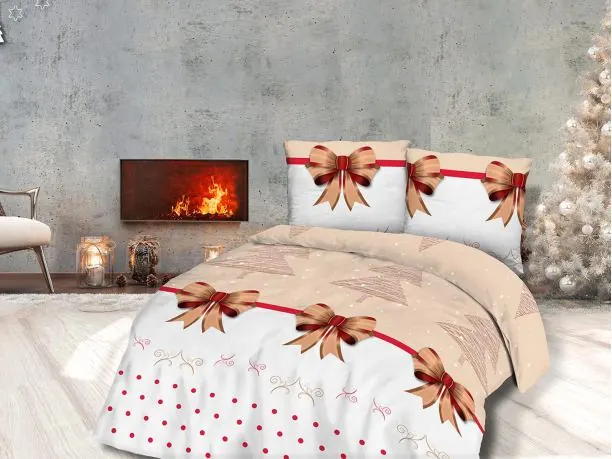 Pościel z Flaneli 140x200 +70x80 Choinka Beżowa 31483/2