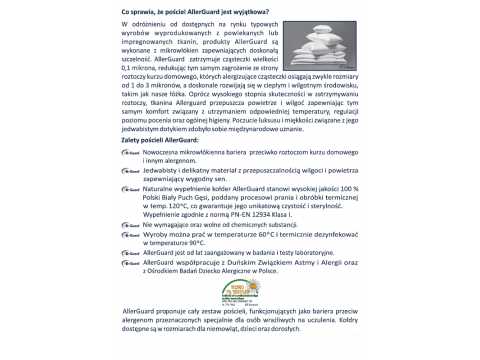 Poduszka  antyroztoczowa 40x40 AllerGuard® Standard Antyalergiczna Puchowa