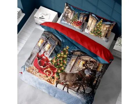 Pościel z bawełny 160x200 3899 A Mikołaj w saniach Holland Christmas holenderska