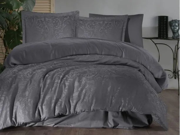 Pościel z satyny bawełnianej Jacquard 220x200 Hemera 1 Luxury Szary