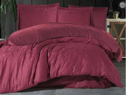 Pościel z satyny bawełnianej Jacquard 220x200 Hemera 2 Luxury Bordowa
