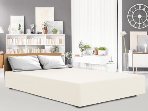 Prześcieradło Premium Jersey elastan 180x200 z gumką luksusowe Ecru Luxury Jasny krem