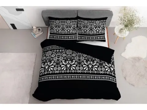 Pościel z bawełny - 220x200 - 3879 B - Łowicka czarno biała - Detexpol