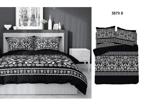 Pościel z bawełny - 220x200 - 3879 B - Łowicka czarno biała - Detexpol