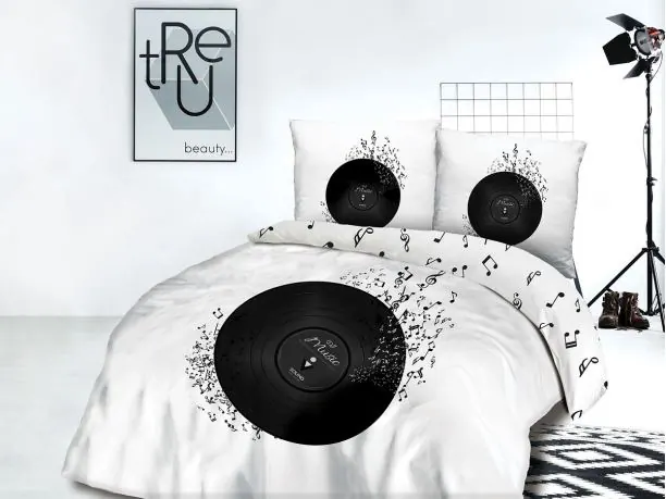 Pościel bawełniana -220x200 - Music, czarne nutki - 61496/1