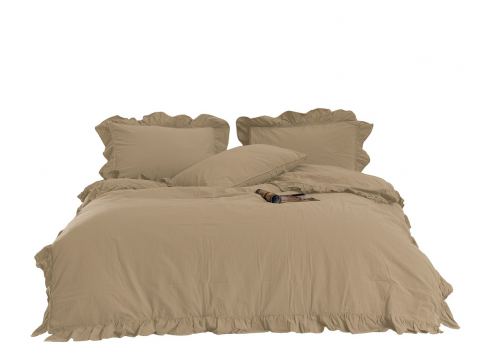 Pościel z bawełny z falbanką Limasso 160x200 Akdeniz Beige w pudełku bez prasowania Beż ciemny