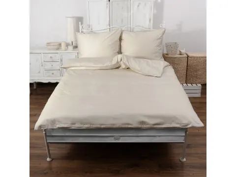 Pościel bawełna satynowa 160x200 Monako – Jasny beż z beżową lamówką