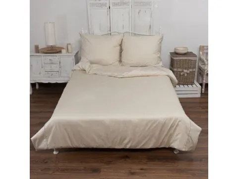 Pościel satynowa jednobarwna exclusive Monako z lamówką 200x220 +2/70x80 jasny beż andropol