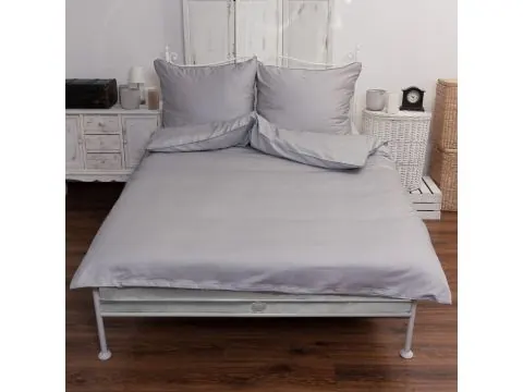 Pościel satynowa 160x200 Monako – Jasny popiel z ciemną lamówką