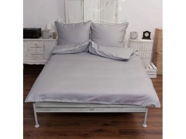 Pościel satynowa jednobarwna exclusive Monako z lamówką 160x200 +2/70x80 jasny popiel andropol