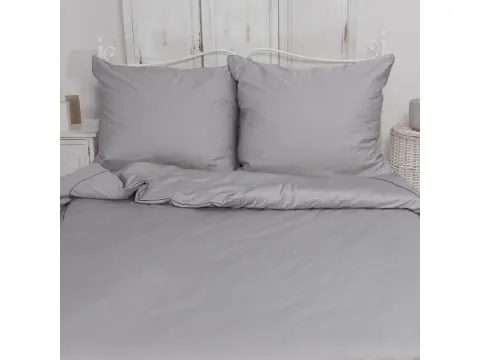 Pościel bawełna satynowa 200x220 Monako – Jasnoszara z ciemną lamówką