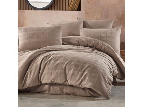 Satyna bawełniana Marsela 140x200 +70x80 light brown jednobarwna krateczka satynlove exclusive