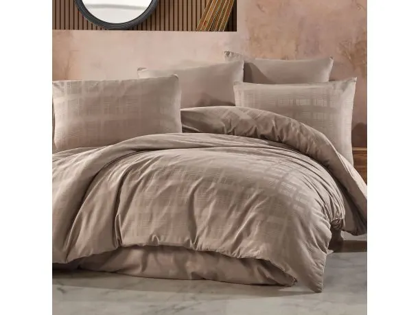 Satyna bawełniana Marsela 200x220 +2/70x80 light brown jednobarwna krateczka satynlove exclusive