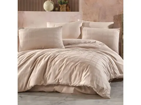 Satyna bawełniana Marsela 140x200 +70x80 beige jednobarwna krateczka satynlove exclusive beżowy