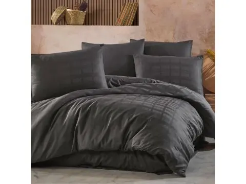 Satyna bawełniana Marsela 140x200 anthracite jednobarwna krateczka