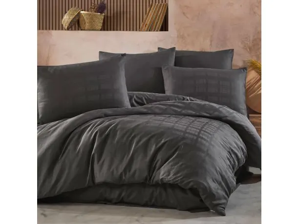 Satyna bawełniana Marsela 180x200 anthracite jednobarwna krateczka