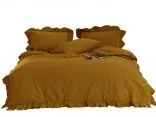 Pościel bawełniana 160x200 z falbanką mustard Limasso w pudełku bez prasowania musztardowy