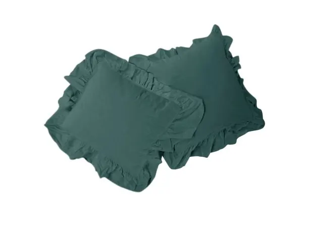 Poszewki bawełniane 2 szt 40x40 z falbanką dark green limasso jednobarwna