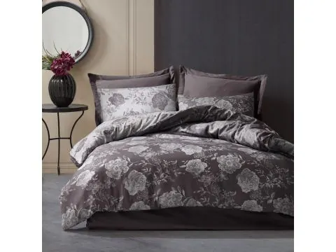 Pościel z bawełny 160x200 +2/70x80 flory antracite cottonlove jacquard róża