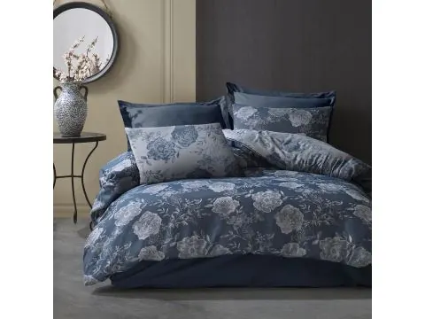 Pościel z bawełny 160x200 +2/70x80 flory blue cottonlove jacquard róża