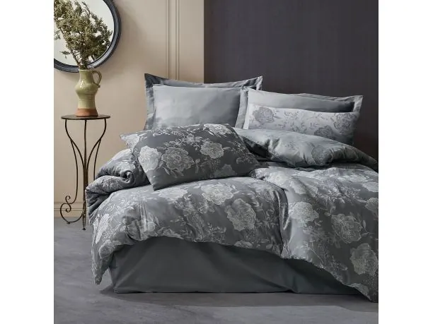 Pościel z bawełny 160x200 +2/70x80 flory grey cottonlove jacquard róża