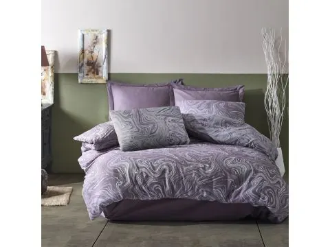 Pościel żakardowa 220x200 +2/70x80 marble purple cottonlove jacquard bawełna fiolet