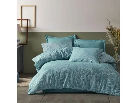 Pościel żakardowa 160x200 +2/70x80 marble turquoise cottonlove jacquard bawełna turkus