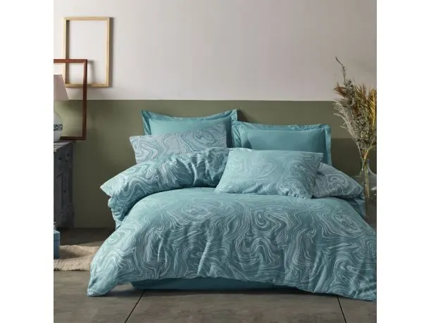 Pościel żakardowa 160x200 +2/70x80 marble turquoise cottonlove jacquard bawełna turkus