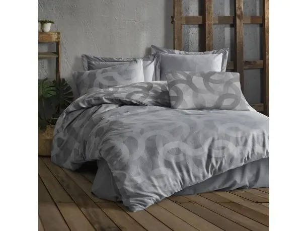 Pościel żakardowa 160x200 +2/70x80 spoty grey cottonlove jacquard bawełna