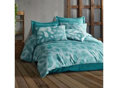 Pościel żakardowa 220x200 +2/70x80 spoty turquoise cottonlove jacquard bawełna turkus
