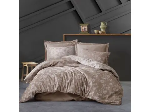 Pościel żakardowa 160x200 +2/70x80 spring light brown cottonlove jacquard bawełna