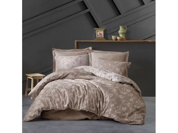 Pościel żakardowa 220x200 +2/70x80 spring light brown cottonlove jacquard bawełna