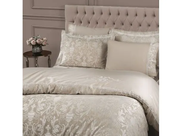 Pościel satynowa haftowana ekskluzywna Emperium Beige 200x220 Tivolyo Embroidery Satin